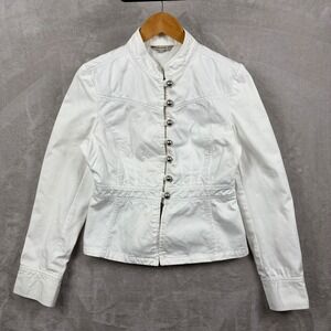 RW&CO Denim Jacket Size M White Band Collar Button Front Marine Vacation